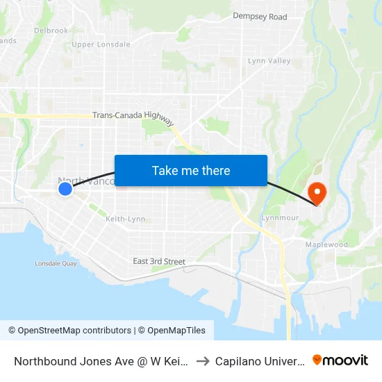 Northbound Jones Ave @ W Keith Rd to Capilano University map