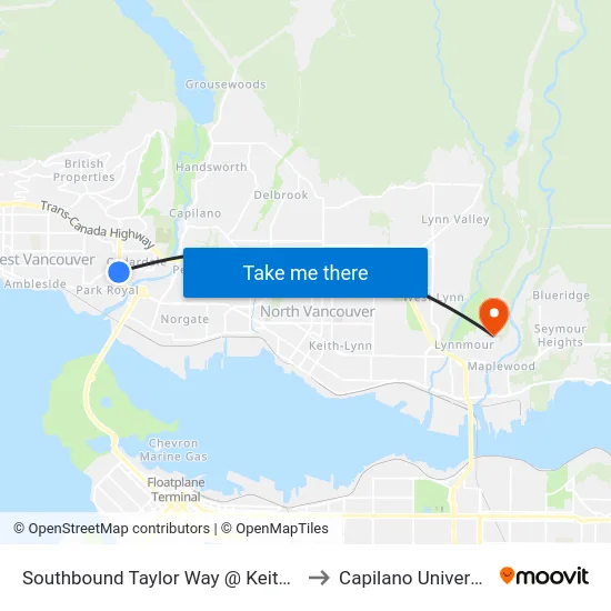 Southbound Taylor Way @ Keith Rd to Capilano University map