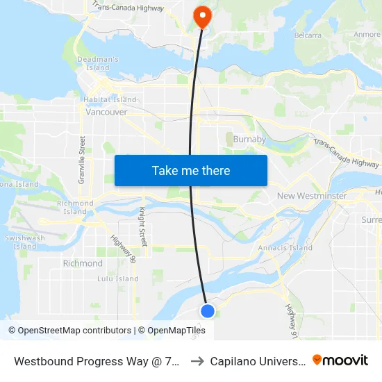 Westbound Progress Way @ 76 St to Capilano University map