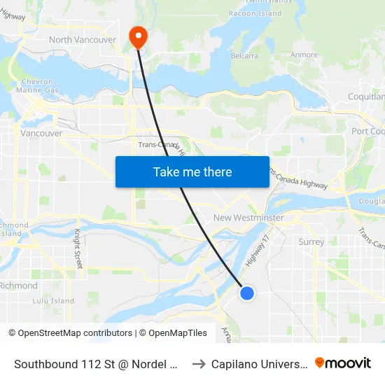 Southbound 112 St @ Nordel Way to Capilano University map
