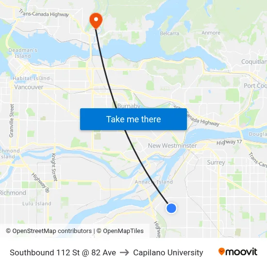 Southbound 112 St @ 82 Ave to Capilano University map