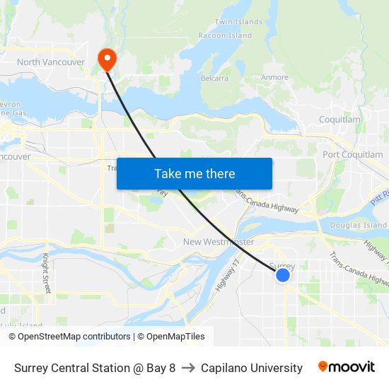 Surrey Central Station @ Bay 8 to Capilano University map