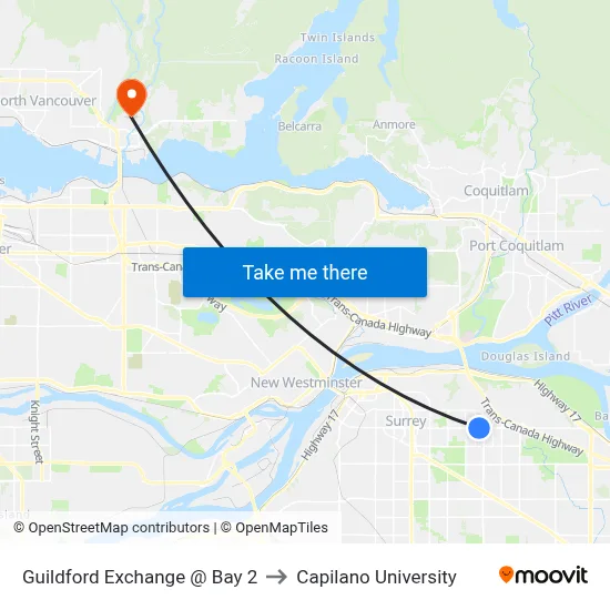 Guildford Exchange @ Bay 2 to Capilano University map