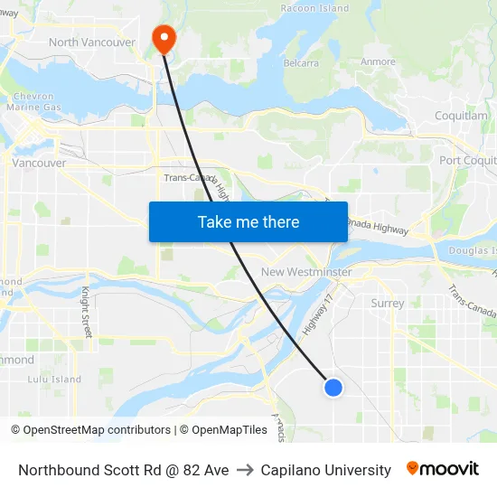 Northbound Scott Rd @ 82 Ave to Capilano University map