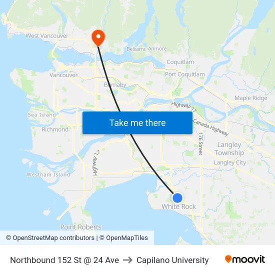 Northbound 152 St @ 24 Ave to Capilano University map