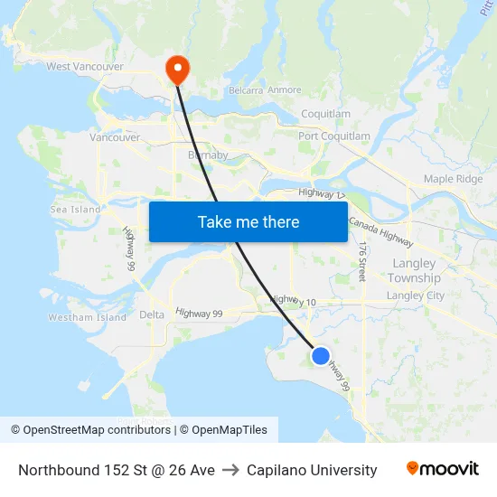 Northbound 152 St @ 26 Ave to Capilano University map
