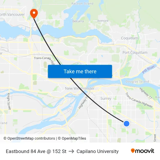 Eastbound 84 Ave @ 152 St to Capilano University map