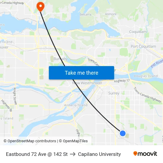 Eastbound 72 Ave @ 142 St to Capilano University map
