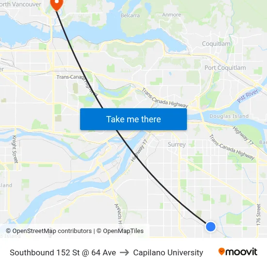 Southbound 152 St @ 64 Ave to Capilano University map