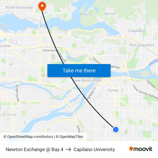 Newton Exchange @ Bay 4 to Capilano University map