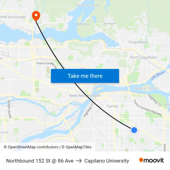 Northbound 152 St @ 86 Ave to Capilano University map
