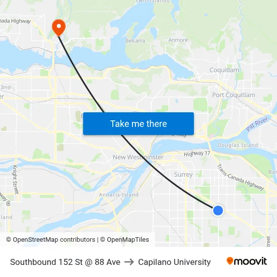 Southbound 152 St @ 88 Ave to Capilano University map