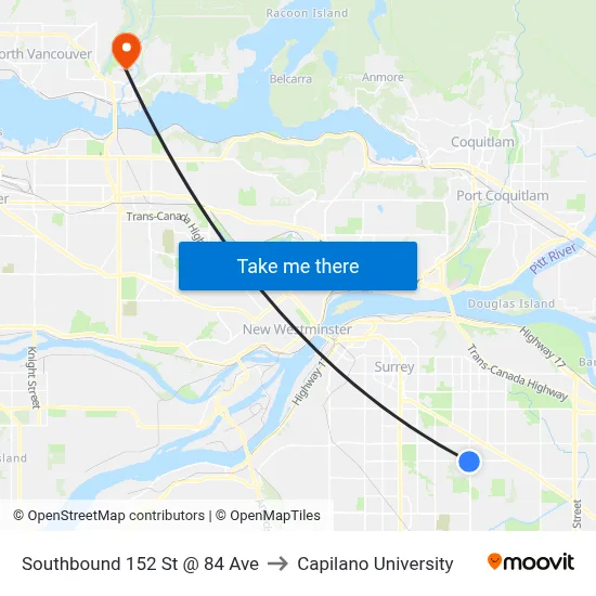 Southbound 152 St @ 84 Ave to Capilano University map