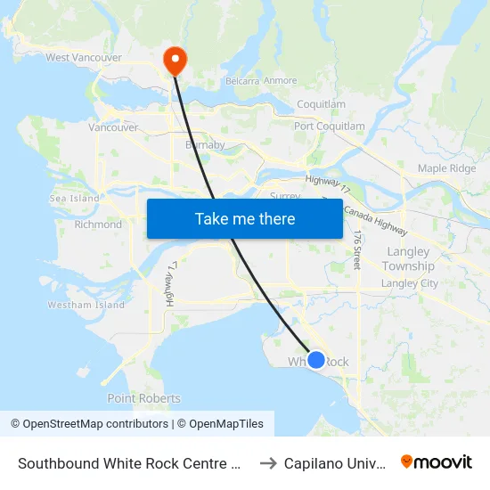 Southbound White Rock Centre @ Bay 11 to Capilano University map