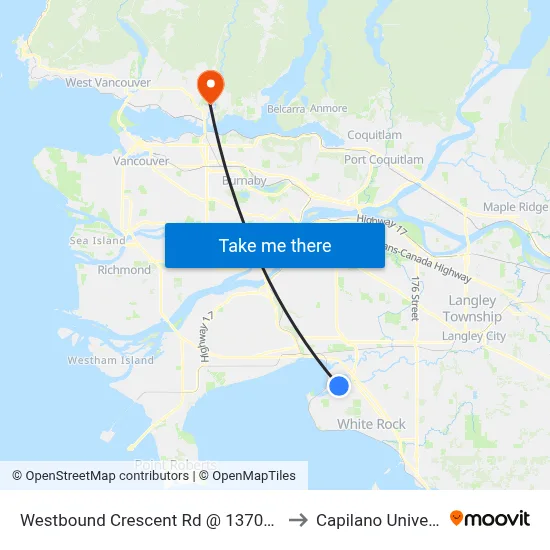 Westbound Crescent Rd @ 13700 Block to Capilano University map