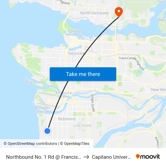 Northbound No. 1 Rd @ Francis Rd to Capilano University map