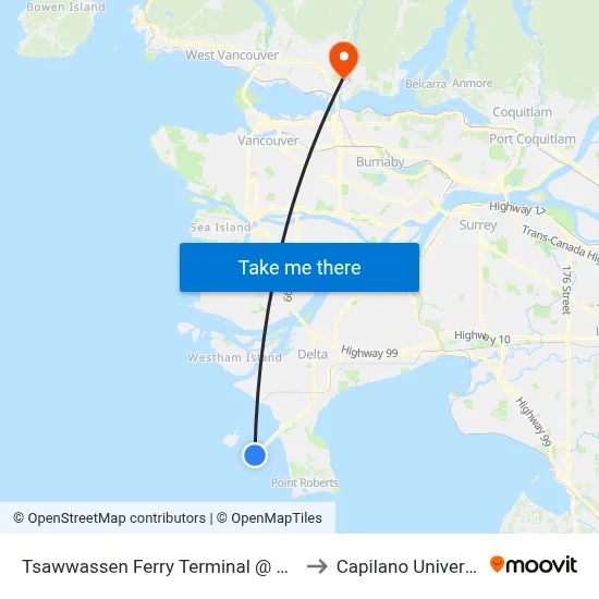 Tsawwassen Ferry Terminal @ Bay 1 to Capilano University map