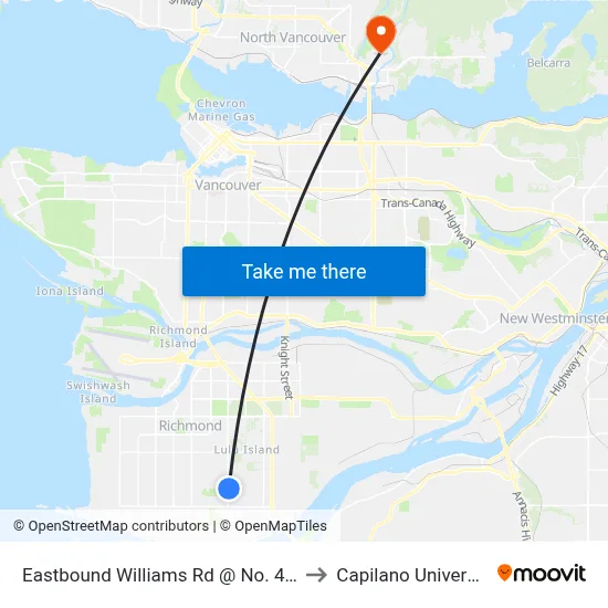 Eastbound Williams Rd @ No. 4 Rd to Capilano University map
