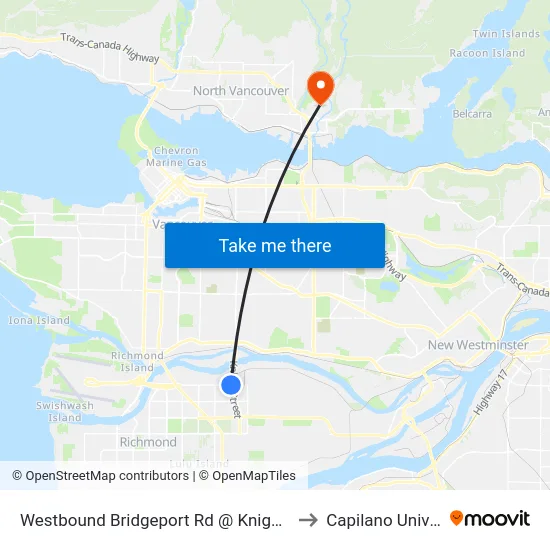 Westbound Bridgeport Rd @ Knight St Bridge to Capilano University map