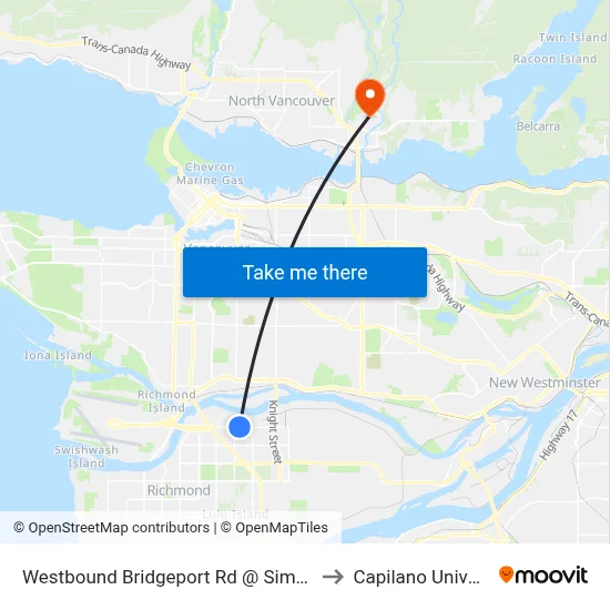 Westbound Bridgeport Rd @ Simpson Rd to Capilano University map