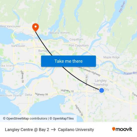 Langley Centre @ Bay 2 to Capilano University map