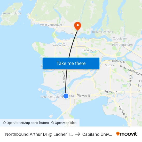 Northbound Arthur Dr @ Ladner Trunk Rd to Capilano University map