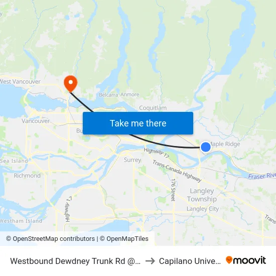 Westbound Dewdney Trunk Rd @ 207 St to Capilano University map
