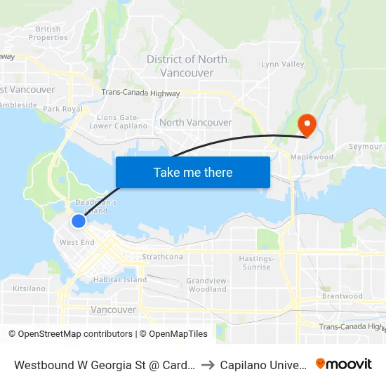 Westbound W Georgia St @ Cardero St to Capilano University map