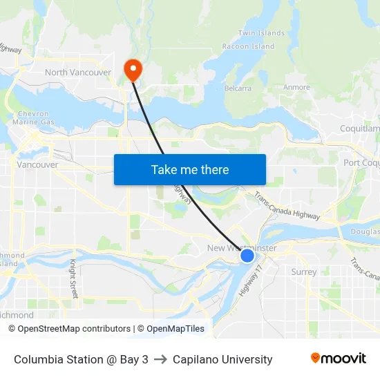 Columbia Station @ Bay 3 to Capilano University map