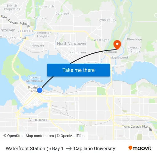 Waterfront Station @ Bay 1 to Capilano University map