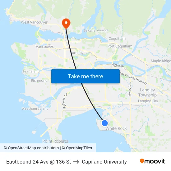 Eastbound 24 Ave @ 136 St to Capilano University map