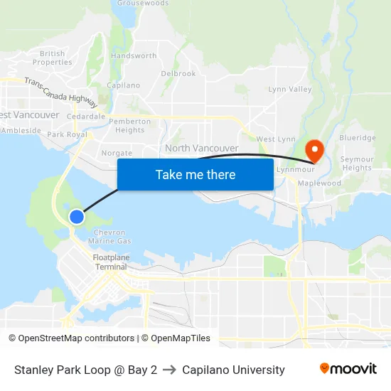 Stanley Park Loop @ Bay 2 to Capilano University map
