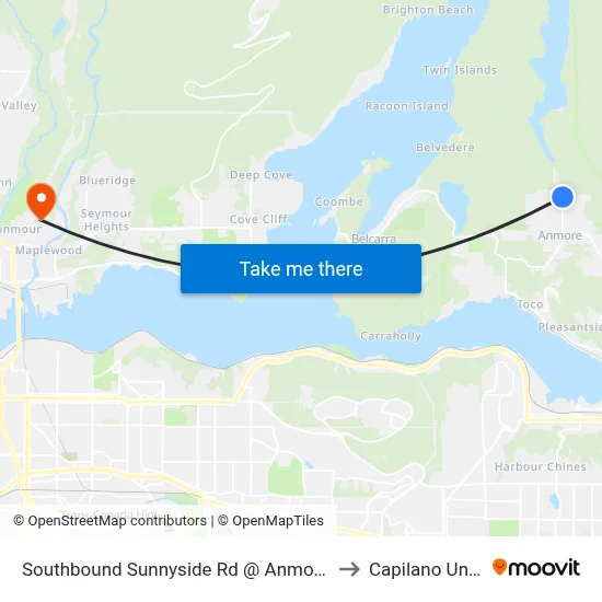 Southbound Sunnyside Rd @ Anmore Grocery Store to Capilano University map