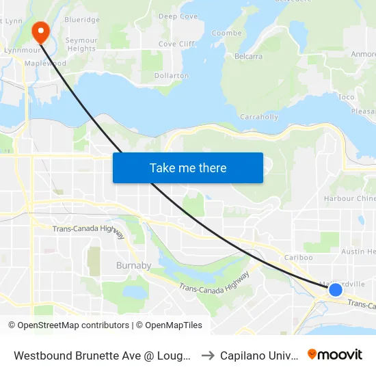 Westbound Brunette Ave @ Lougheed Hwy to Capilano University map