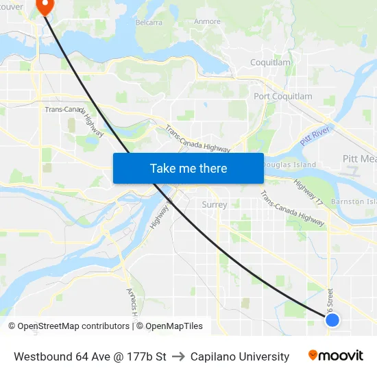 Westbound 64 Ave @ 177b St to Capilano University map