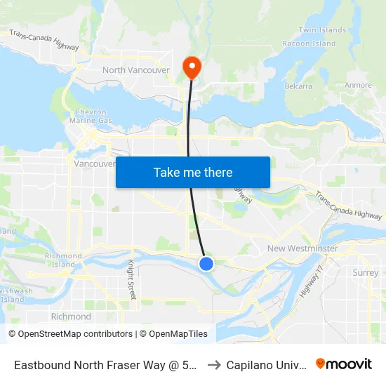 Eastbound North Fraser Way @ 5000 Block to Capilano University map