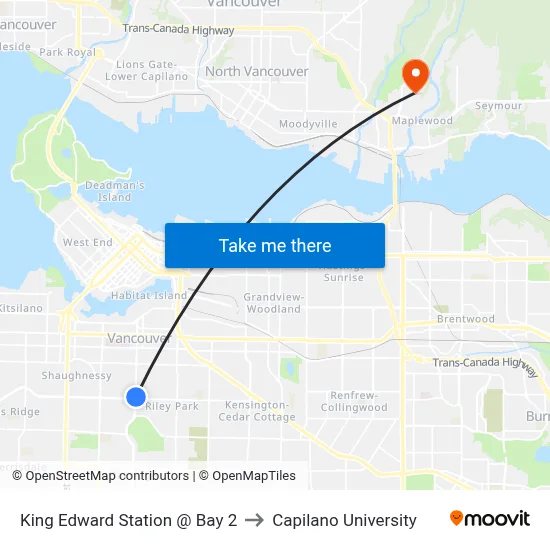 King Edward Station @ Bay 2 to Capilano University map