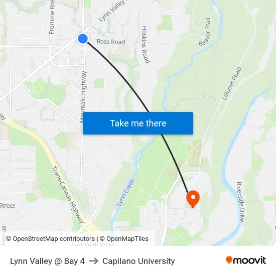 Lynn Valley @ Bay 4 to Capilano University map