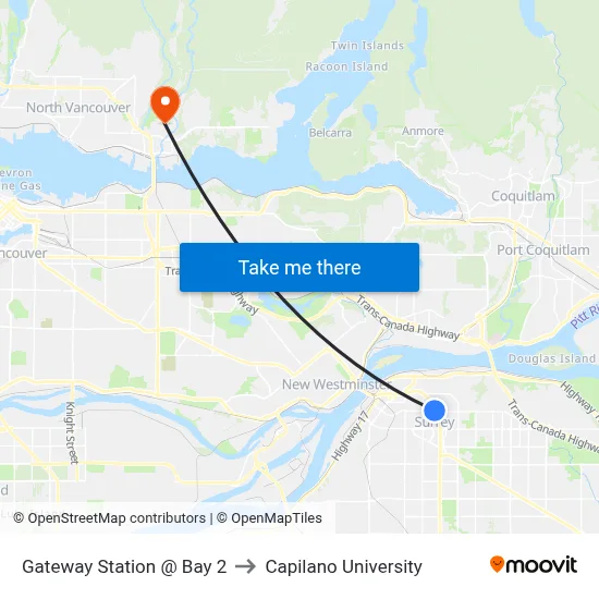 Gateway Station @ Bay 2 to Capilano University map