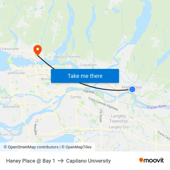 Haney Place @ Bay 1 to Capilano University map