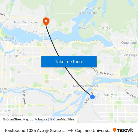 Eastbound 103a Ave @ Grace Rd to Capilano University map