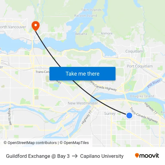 Guildford Exchange @ Bay 3 to Capilano University map