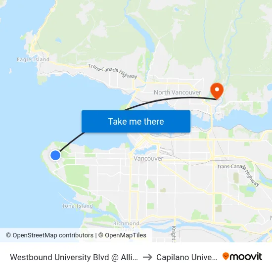 Westbound University Blvd @ Allison Rd to Capilano University map