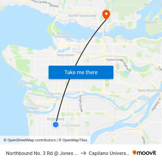 Northbound No. 3 Rd @ Jones Rd to Capilano University map