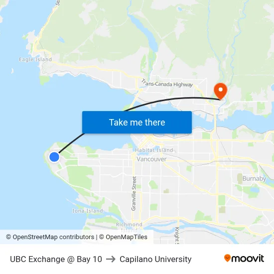 UBC Exchange @ Bay 10 to Capilano University map