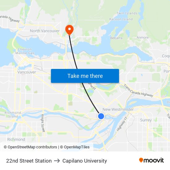 22nd Street Station to Capilano University map