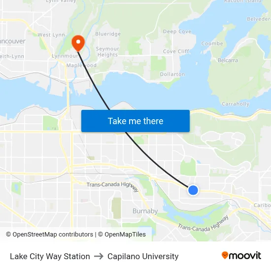Lake City Way Station to Capilano University map