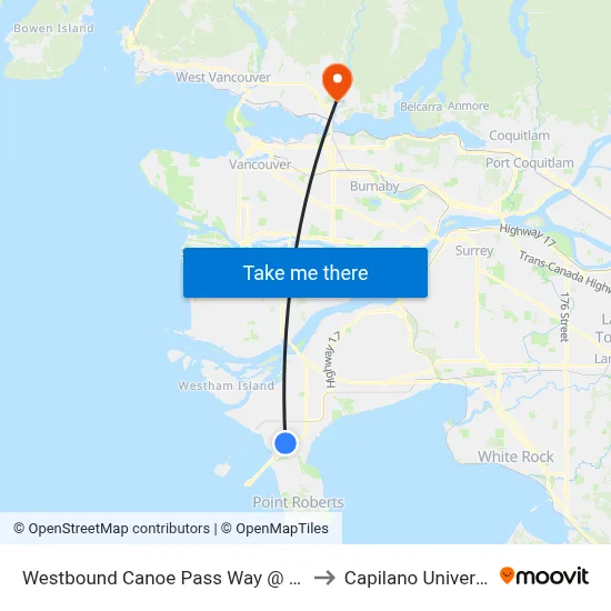 Westbound Canoe Pass Way @ 52 St to Capilano University map
