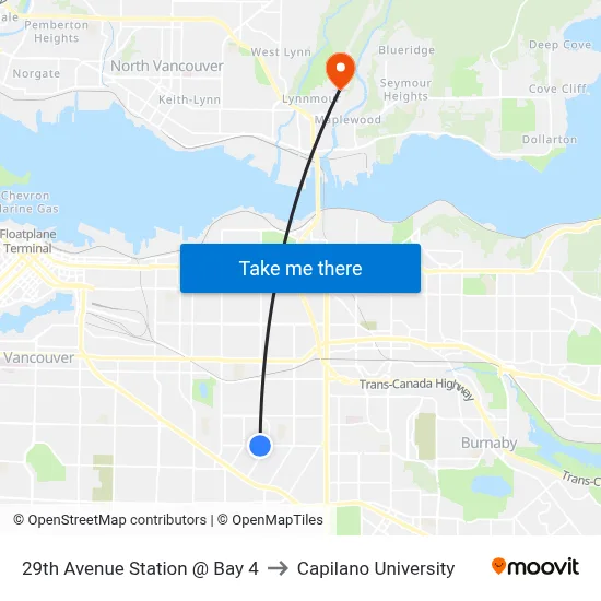 29th Avenue Station @ Bay 4 to Capilano University map