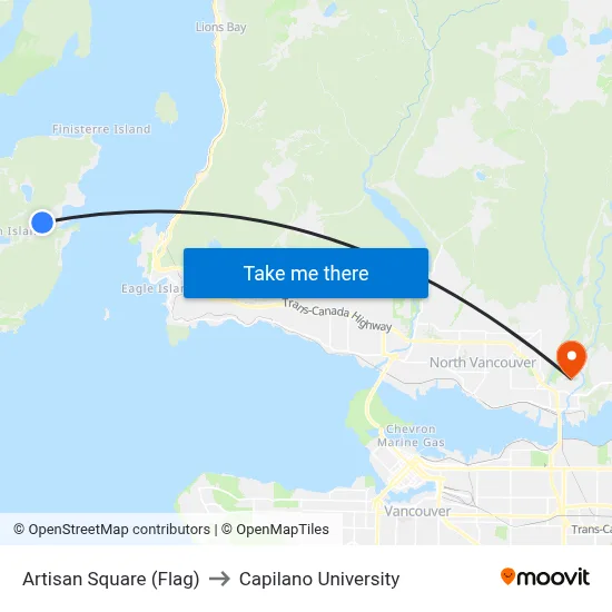 Artisan Square (Flag) to Capilano University map